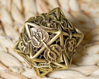 Leaf Hollow Brass Metal Dice Set - 7 Plant RPG Dice