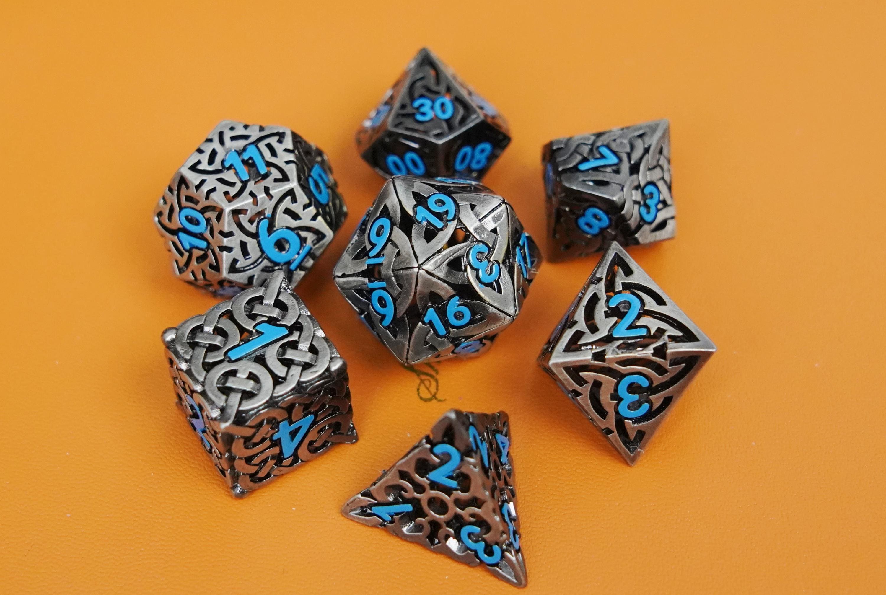 Hollow Celtic Knot Metal Dice Set, Black Nickel DND Polyhedral RPG Dice