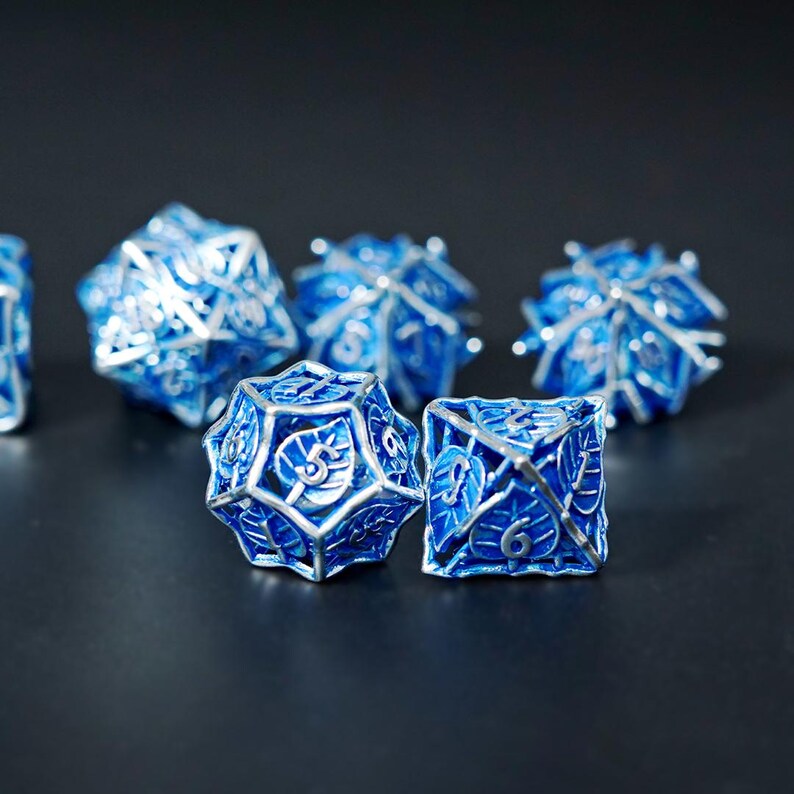 Hollow Maple Leaf Metal Dice Set, RPG DND Dice image 3