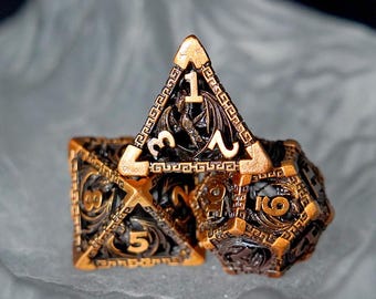Hollow Dragon Metal Dice Set: 7-Piece Brass DND Dice