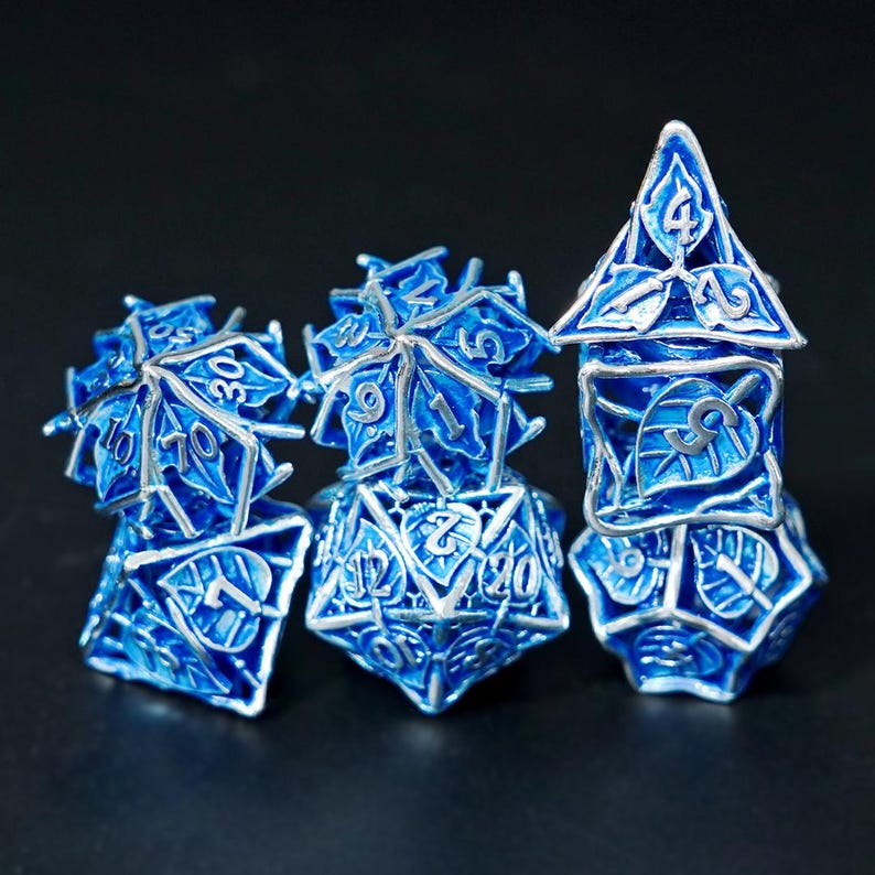 Hollow Maple Leaf Metal Dice Set, RPG DND Dice image 2