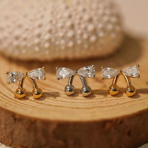 Gold Tiny Bow Stud Earrings Dainty Ribbon Bow Earrings Sparkly Diamond Bow Studs Helix Earrings Conch Piercing Bridal Party Gift for Women