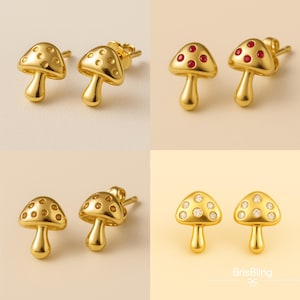 18K Gold Small Mushroom Stud Earrings Cute Nature-Inspired Earrings Helix Stud Cartilage Stud Everyday Titanium Earring Gift for Her