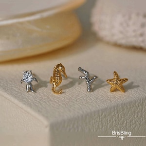 Dainty Sea Animal Stud Earrings Cute Summer earrings Forward Helix Earrings Conch Earring Fish Earrings Helix Piercing Unique Gift For Her