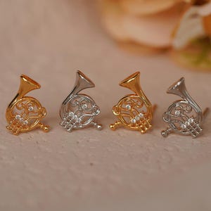French Horn earrings, Dainty gold or silver music earrings, Unique band mom earrings, Helix earrings, gifts for her, gifts for musicians.