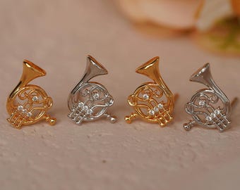 Pendientes de trompa, delicados pendientes musicales de oro o plata, pendientes únicos para mamá de banda, pendientes de hélice, regalos para ella, regalos para músicos.