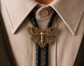 Corbata bolo de latón macizo chapada en oro de 18 quilates para mujer y hombre, corbata western con piedra rubí.