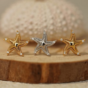 Dainty Handmade Small Starfish Stud Earrings Gold or Platinum Marine Animal Forward Helix Earrings Conch Piercing Mother’s Day Gift for Her