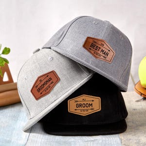 Custom Groomsman Hat - Personalized Groomsman Gift - Wedding Party Hats - Bachelor Party Cap - Leather Patch Hat - Best Man Hat - Groom Cap