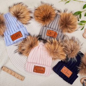 Personalized Baby Pom Beanie with Name,Engraved Name Beanie With Pom for Baby,Custom Knitted Beanie Hat,Toddler Winter Hat,Baby Shower Gifts