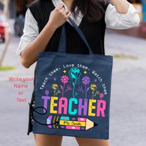 Teacher Appreciation Gift Tote Bag Canvas Custom Teacher Gift Personalized School Bag Gifted Teacher Tote Reusable Bag School Campus Bag