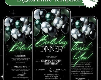 Green Birthday Invitation, Animated Template, Elegant Party Invite (Digital Download)