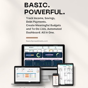 Puede incluir: Una captura de pantalla de un sitio web que promociona un programa de software de finanzas personales. El sitio web presenta un fondo oscuro con texto blanco y un lema que dice "BASIC. POWERFUL." El sitio web también presenta una captura de pantalla del tablero del software, que incluye gráficos y diagramas que rastrean los ingresos, los ahorros y los pagos de deudas. El sitio web también presenta una captura de pantalla de una lista de tareas, que incluye tareas como crear un presupuesto y pagar facturas. El sitio web también presenta una captura de pantalla de un calendario, que incluye citas y plazos. El sitio web también presenta una captura de pantalla de un teléfono, que incluye una versión de aplicación móvil del software. El sitio web también presenta una llamada a la acción que dice "Domina fácilmente tus finanzas personales."