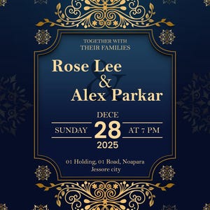 Elegant Royal Blue & Gold Wedding Invitation Template | Printable Luxury Invite | Editable Digital Download