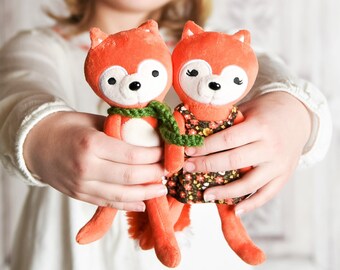 READY TO SHIP: Stuffed Velvet Fox Set - Woodland Stuffed Animal Set Of Two - Stuffies - Easter Basket