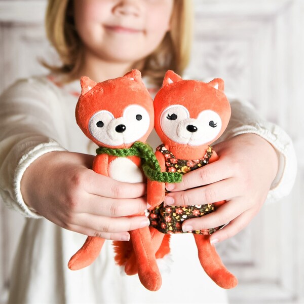 READY TO SHIP: Stuffed Velvet Fox Set - Woodland Stuffed Animal Set Of Two - Stuffies - Easter Basket