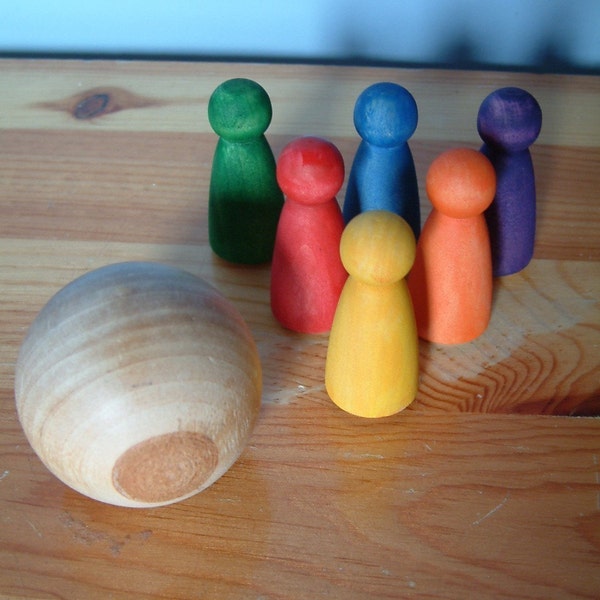 Wooden Rainbow Bowling Set - Great Stocking Stuffer