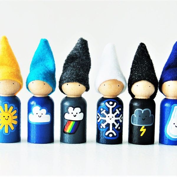 Weer kabouters-educatief speelgoed-Waldorf Dolls-unieke leunend spel-Zooble speelgoed Peg DollsChristmas Toy