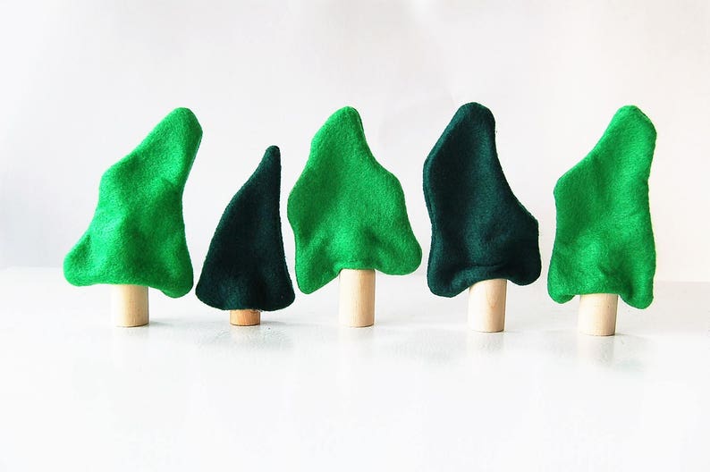 Set Of Five Felt Trees Enchanted Forest Woodland Trees Unique Gift- Zooble Christmas Toy
