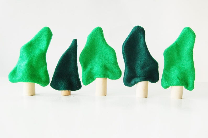 Set Of Five Felt Trees Enchanted Forest Woodland Trees Unique Gift- Zooble Christmas Toy