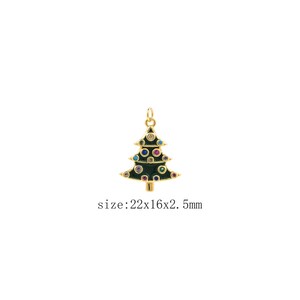 Gold Enamel Christmas Tree Charms 18K Gold Filled CZ Micro Pave Tree Pendant Charm Bracelet Necklace for DIY Jewelry Making Supply