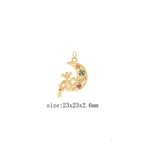 Pingente de coração com estrela e lua dourada 18K preenchido com zircônia cúbica micropavimentada com letra de grama da sorte, pulseira e colar para fabricação de joias faça você mesmo