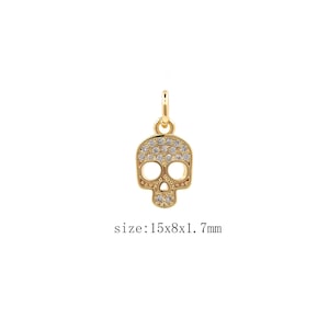 Gold Skull Charm 18K Gold Filled CZ Micro Pave Skull Pendant Charm Bracelet Necklace for DIY Jewelry Making Supply