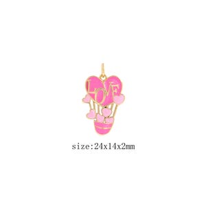Enamel Hot Air Balloon Charm 18K Gold Filled Heart Love Letter Pendant Charm Necklace for DIY Bracelet Jewelry Making Supply