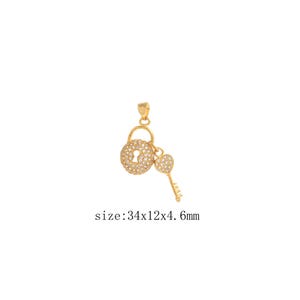 Gold CZ Lock Charm 18K Gold Filled Key Pendant Charm Bracelet Necklace for DIY Jewelry Making Supply