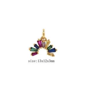 Gold Rainbow Charms 18K Gold Filled CZ Micro Pave Rainbow Pendant Rainbow Charm Bracelet Necklace for DIY Jewelry Making Supply