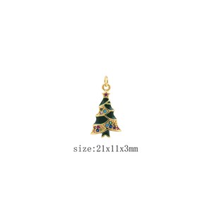 Gold Enamel Christmas Tree Charms 18K Gold Filled CZ Micro Pave Tree Pendant Charm Bracelet Necklace for DIY Jewelry Making Supply