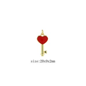 Gold Enamel Heart Charm 18K Gold Filled Key Pendant Charm Bracelet Necklace for DIY Jewelry Making Supply