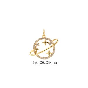 Gold Planet Charms 18K Gold Filled Planet Pendant Planet Star Charm Bracelet Necklace for DIY Jewelry Making Supply