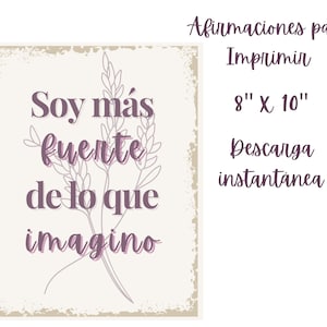 Soy más fuerte de lo que imagino Spanisch Affirmation Wandkunst druckbares Zitat auf Spanisch Selbstliebe | Sofort Download