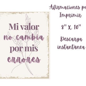 Mi valor no cambia por mis errores  Spanish Affirmation Wall Art Printable Quote in Spanish Self-Love | Instant Download
