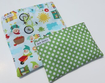 Reusable Sandwich and Snack Bag Set Eco Friendly Gnomes Polka Dots