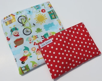 Reusable Sandwich and Snack Bag Set Eco Friendly Gnomes Polka Dots