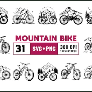 Mountain Bike Svg Bundle, Mountain Bike Silhouette, Mountain Bike Clipart Png, Mountain Bike Outline, Mountain Bike Vector, Cycling, Cricut