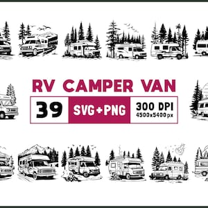 Camper Van SVG PNG Bundle: Camping Car Clipart