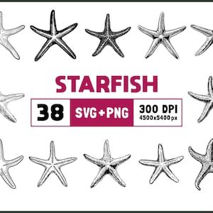 Starfish Svg Bundle, Starfish Silhouette, Starfish Clipart Png, Starfish Outline, Starfish Vector, Starfish Decal, Ocean Fish Svg, Cut Files