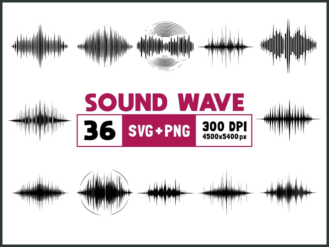 Sound Wave SVG Bundle: Clipart, Silhouette, Vector (cut Files, PNG, 300 ...