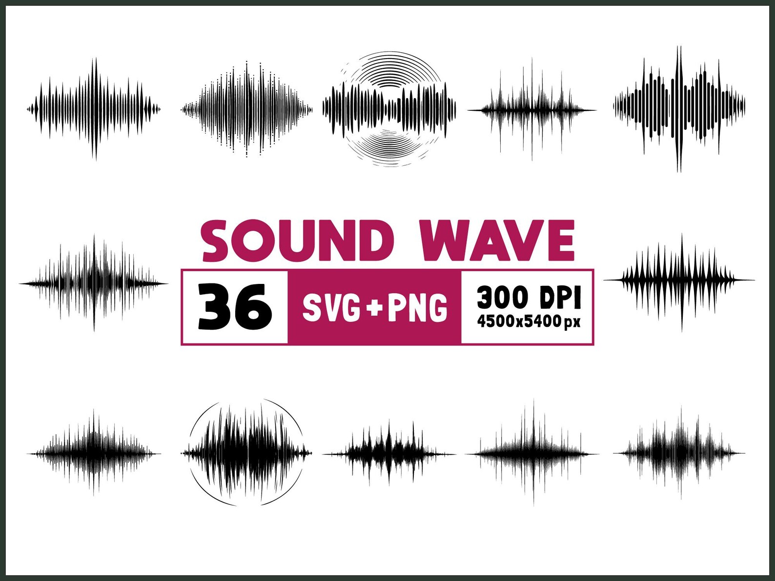 Sound Wave SVG Bundle: Clipart, Silhouette, Vector (cut Files, PNG, 300 ...