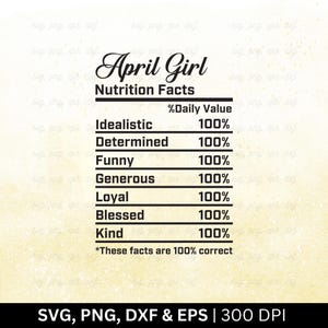 April meisje voeding feiten Svg | Verjaardag maand Svg | Verjaardag Shirt Svg, grappig verjaardagscadeau, grappige verjaardag citaten, april Svg, Png Eps Dxf