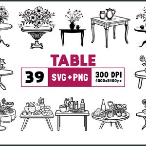 Table Svg Png Bundle, Table Silhouette, Table Clipart Png, Table Outline Svg, Table Vector, Dining Table Decal, Picnic Table Svg, Cut Files