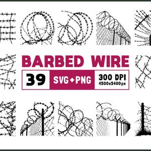 Barbed Wire SVG Bundle: Silhouette, Clipart, Frame (PNG, Cricut Files)