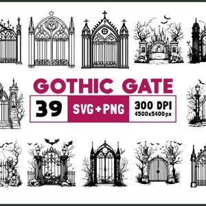 Gothic Gate Svg Bundle, Gothic Gate Silhouette, Gothic Gate Clipart Png, Gothic Gate Outline, Gothic Gate Vector, Scary Gate, Cricut Files