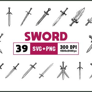 Sword Svg Png Bundle, Sword Silhouette, Sword Clipart Png, Sword Outline Svg, Sword Vector, Sword Decal, Medieval Sword Svg, Sword Cut Files