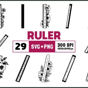Ruler Svg Png Bundle, Ruler Silhouette, Ruler Clipart Png, Ruler Outline Svg, Ruler Vector, School Ruler Decal, Ruler Cut Files for Cricut