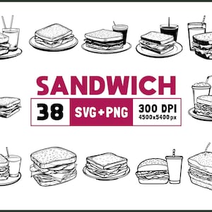 サンドイッチSVG PNGバンドル、サンドイッチのシルエット、サンドイッチのクリップアートPNG、サンドイッチのアウトライン、サンドイッチのベクター、ファーストフードSVG、サンドイッチのデカール、クリカット