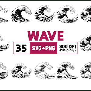 Wave Svg Bundle, Wave Silhouette, Wave Clipart Png, Wave Outline, Wave Vector, Wave Decal, Ocean Wave Svg, Wave Cricut, Svg Files for Cricut